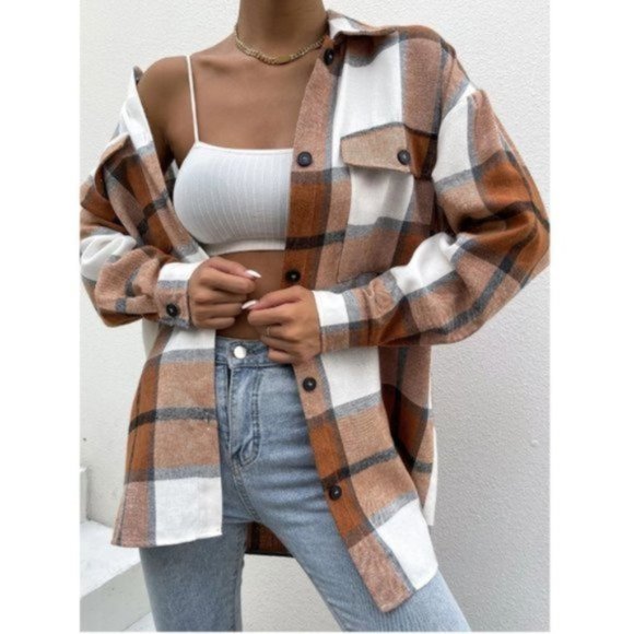Tops - Boyfriend Plaid Flap Pocket Drop Shoulder Shacket